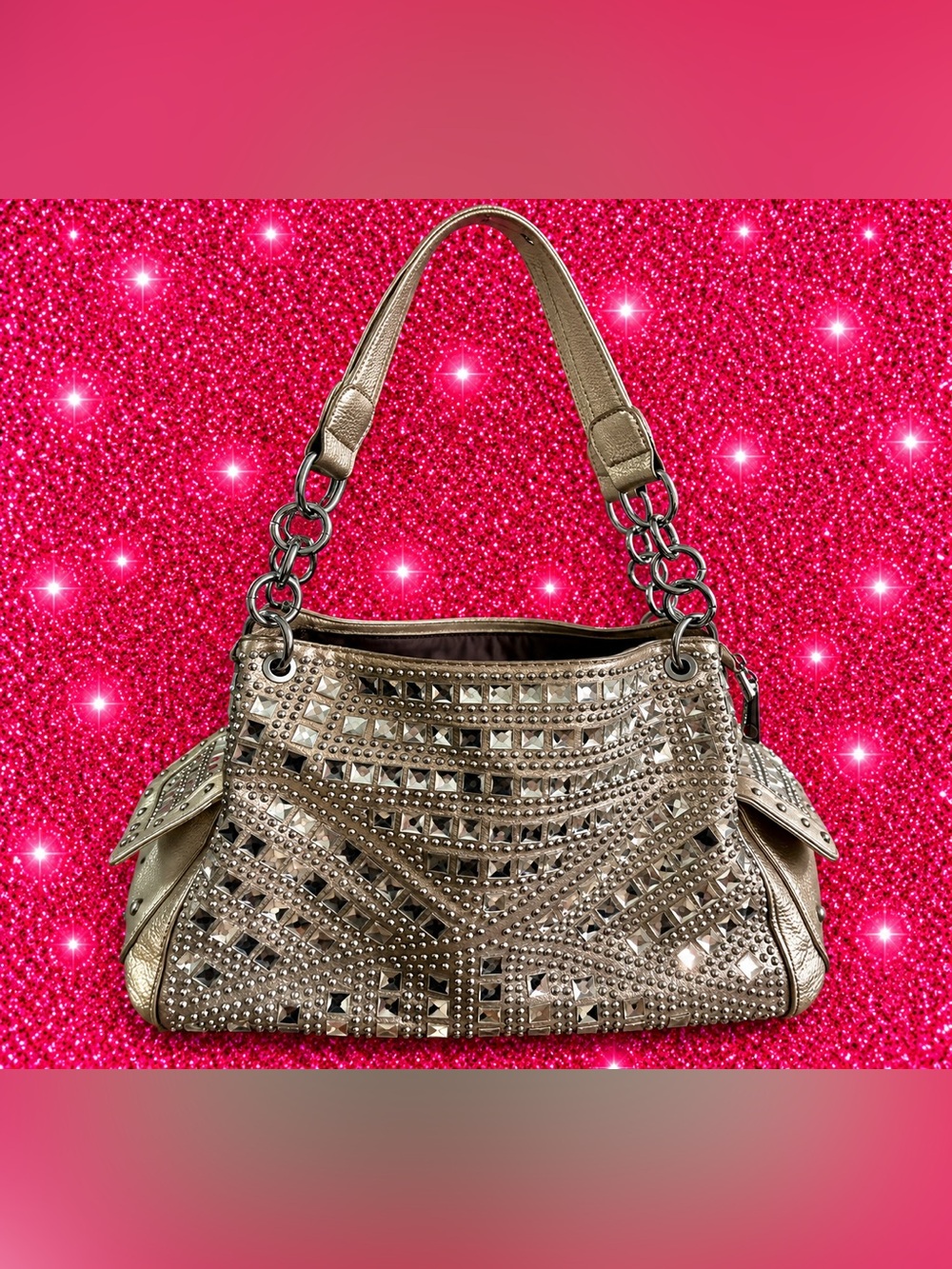 Y2K Metallic Gold💎Studded Shoulder Bag